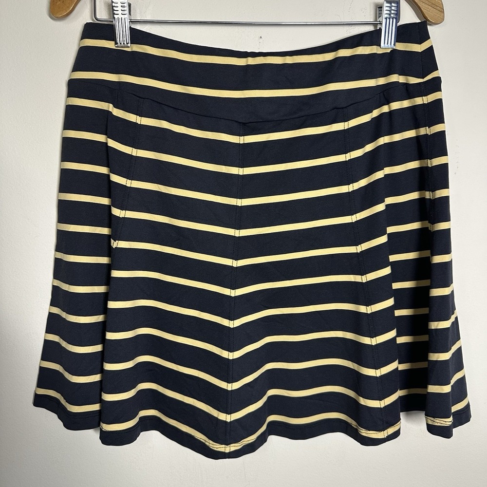 J. MCLAUGHLIN Gold Black Striped A-Line Mini Skirt Catalina Cloth Size M Stretch